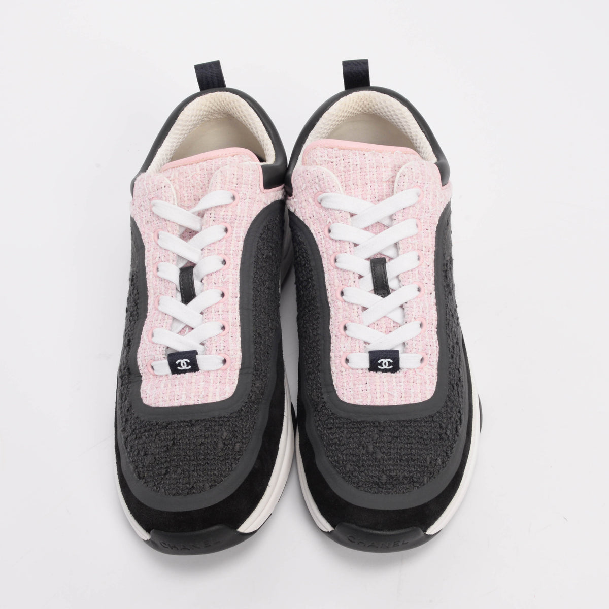 Chanel Grey & Pink Tweed CC Sneakers 42