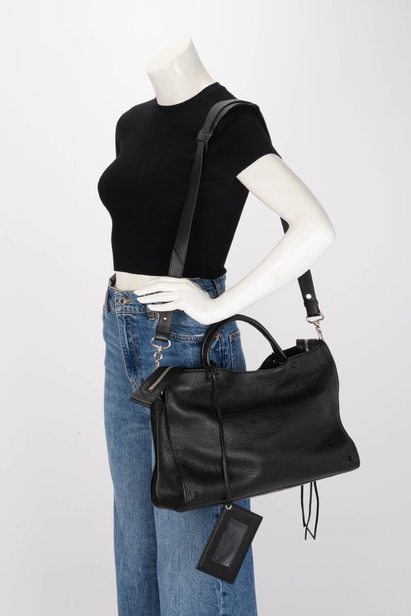 Balenciaga Black Perforated Grained Calfskin Blackout City Bag