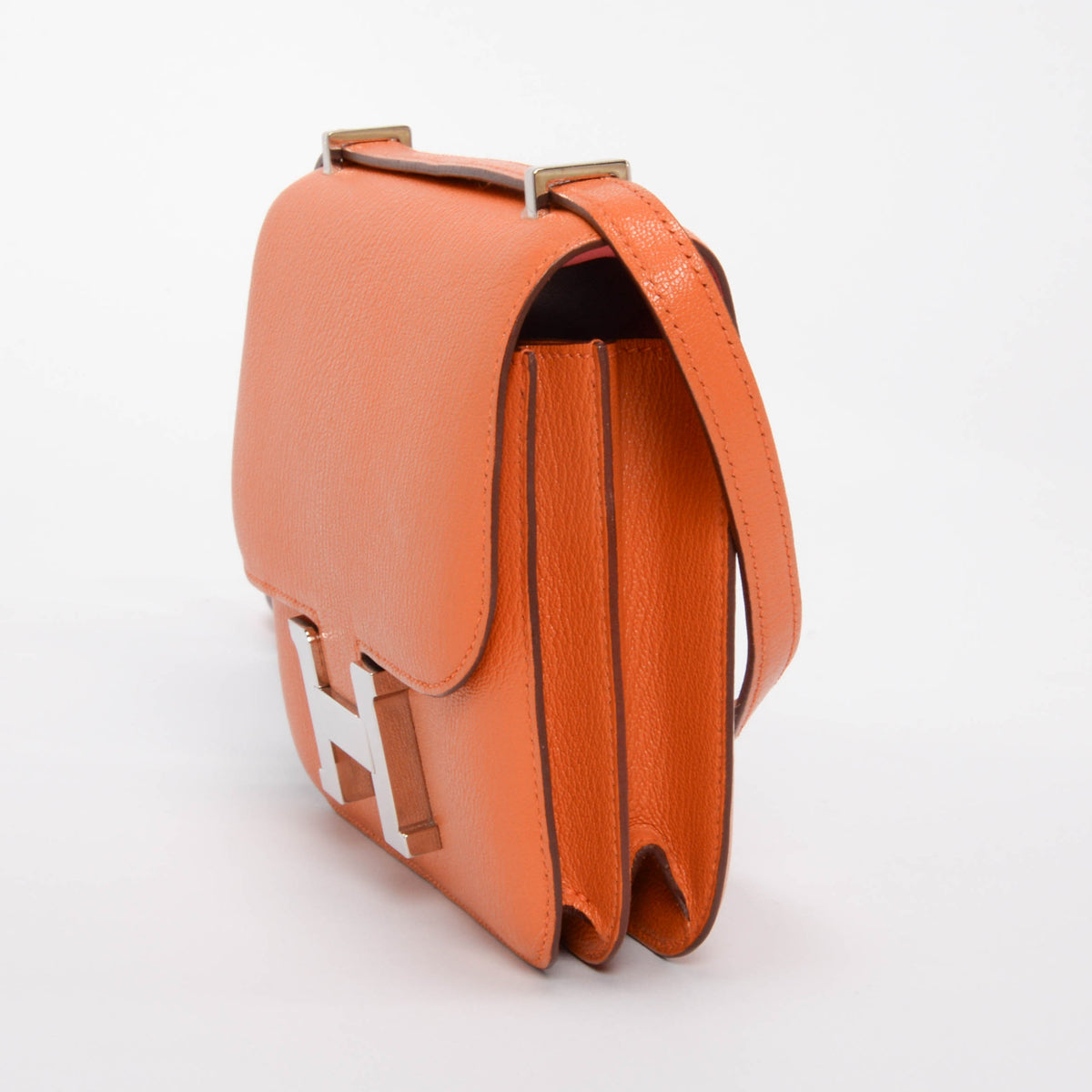 Hermes Orange & Rose Azalee Chevre Mysore Verso Constance 18
