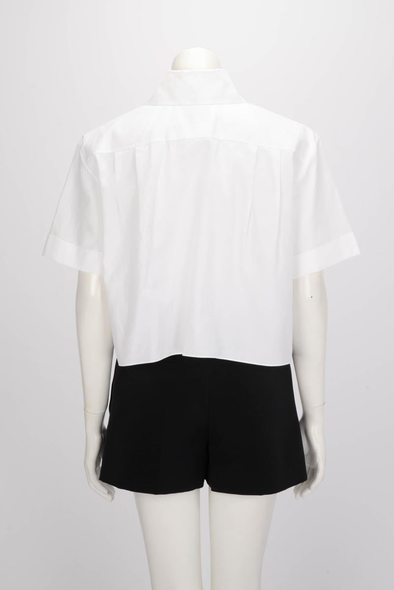 Chanel White Cotton Runway Logo Crop Shirt FR 40
