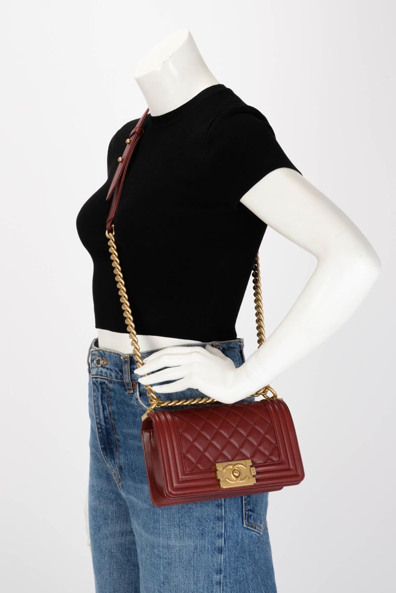 Chanel Burgundy Quilted Lambskin Small Boy Bag
