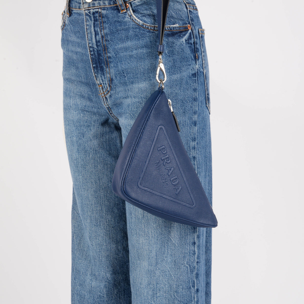 Prada Blue Saffiano Prada Triangle Wristlet