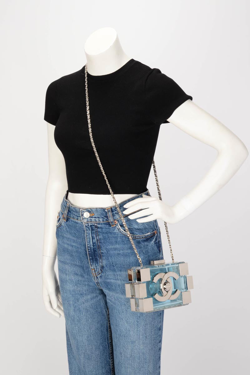 Chanel Blue Clear Plexiglass Boy Brick Lego Clutch