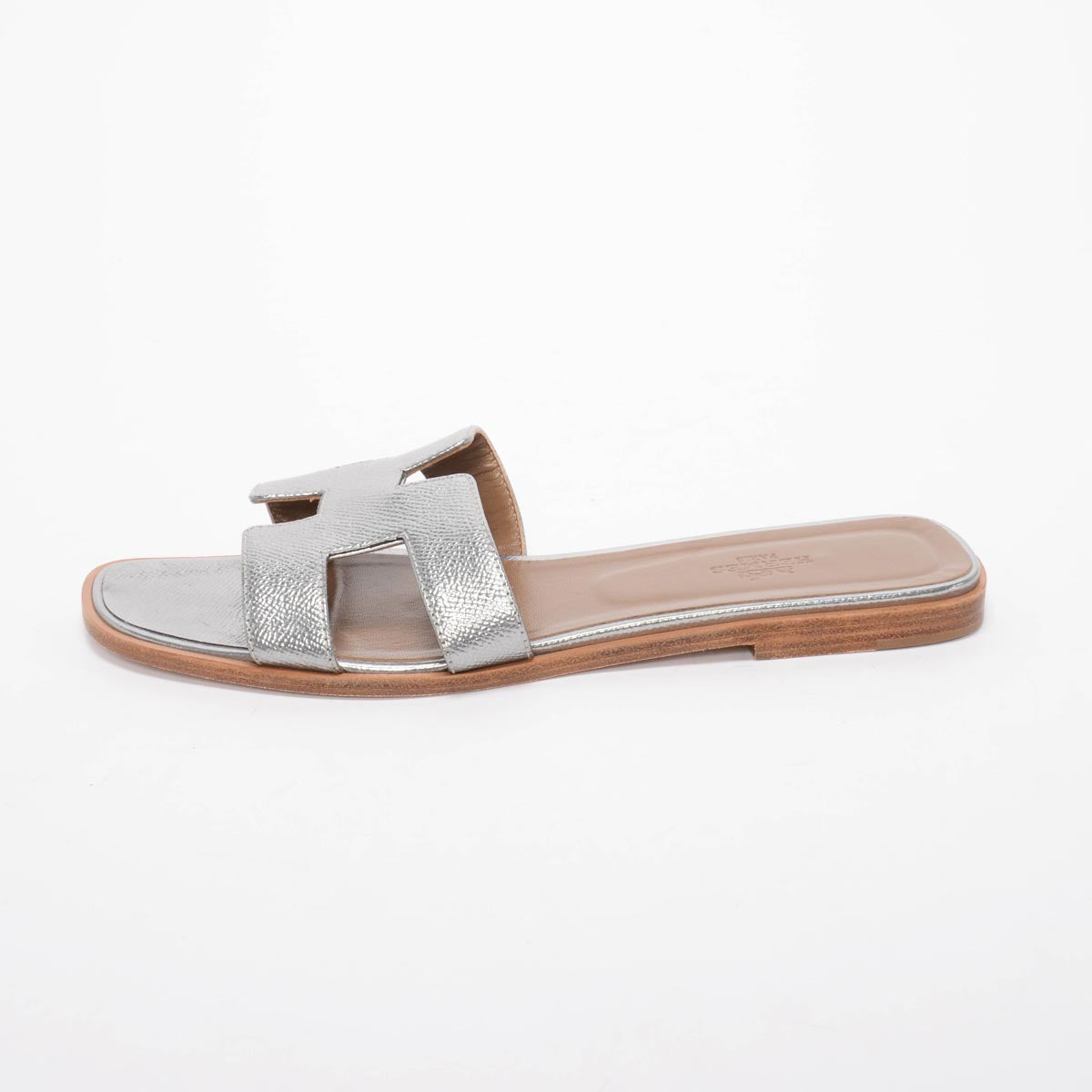 Hermes Silver Epsom Oran Sandals 40