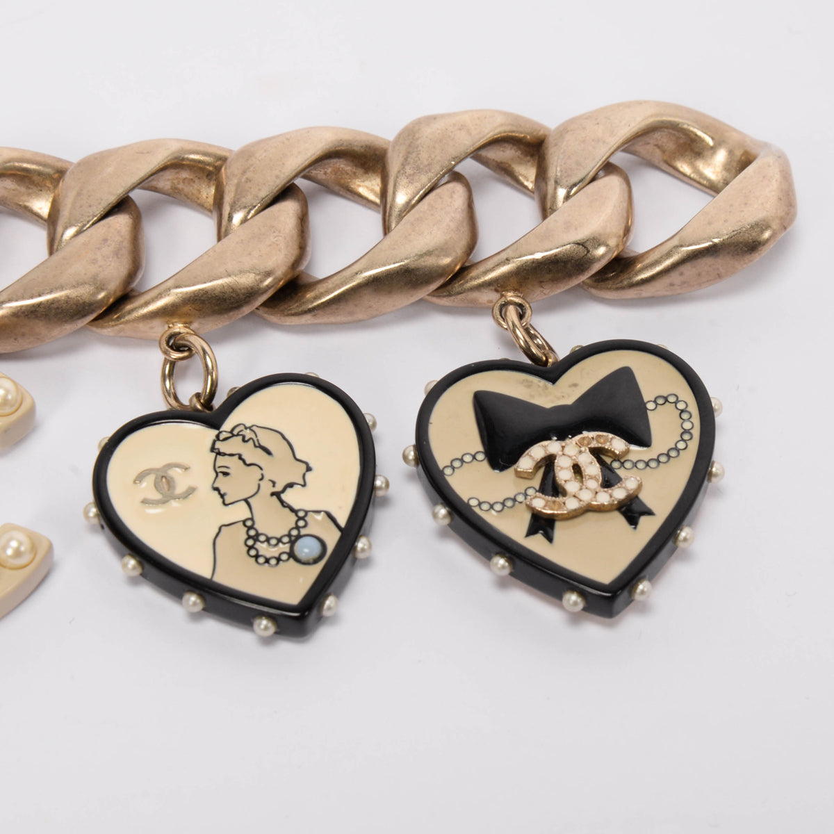 Chanel Light Gold Enamel & Pearl CC Motif Bracelet