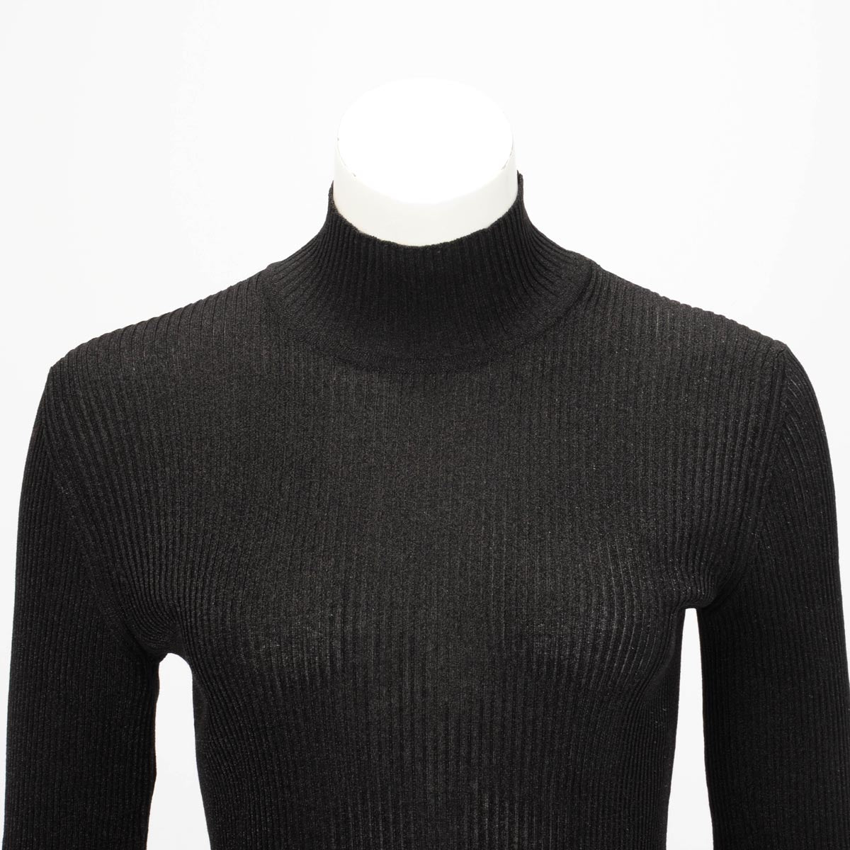Hermes Black Glitter Ribbed Knit Turtleneck Top FR 34