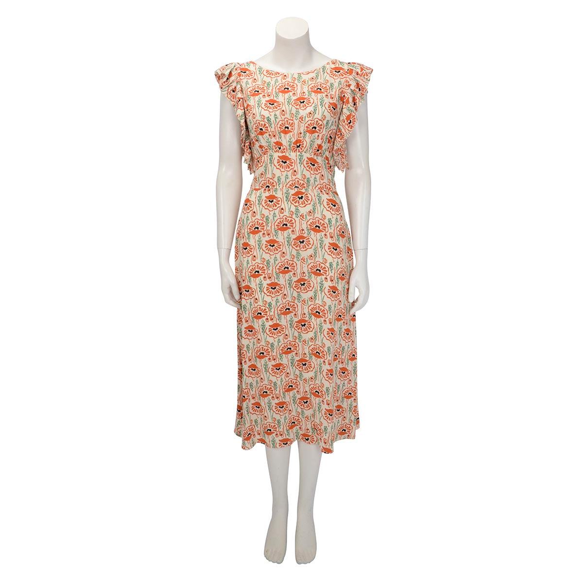 Prada Ivory Crepe Poppy Print Dress IT 44