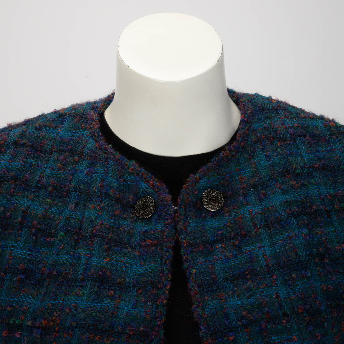 Chanel Teal Fantasy Tweed Edge to Edge Jacket FR 38