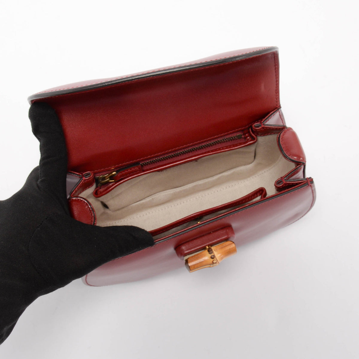 Gucci Rosso Ancora Calfskin Bamboo 1947 Small Bag