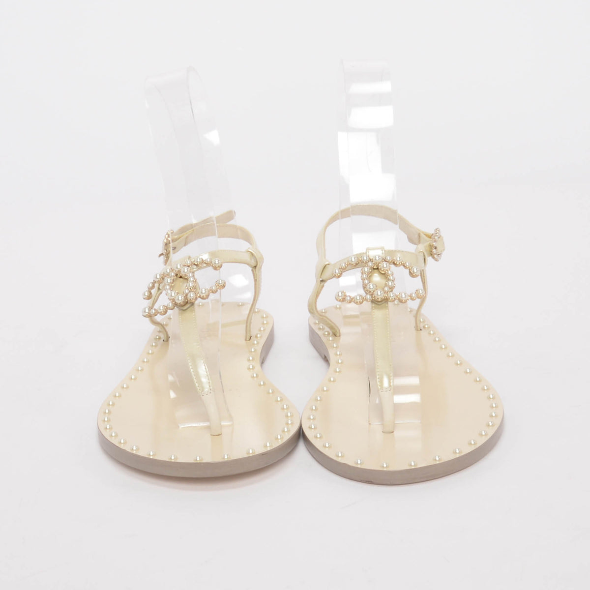 Chanel Iridescent Pearl CC Thong Sandals 37