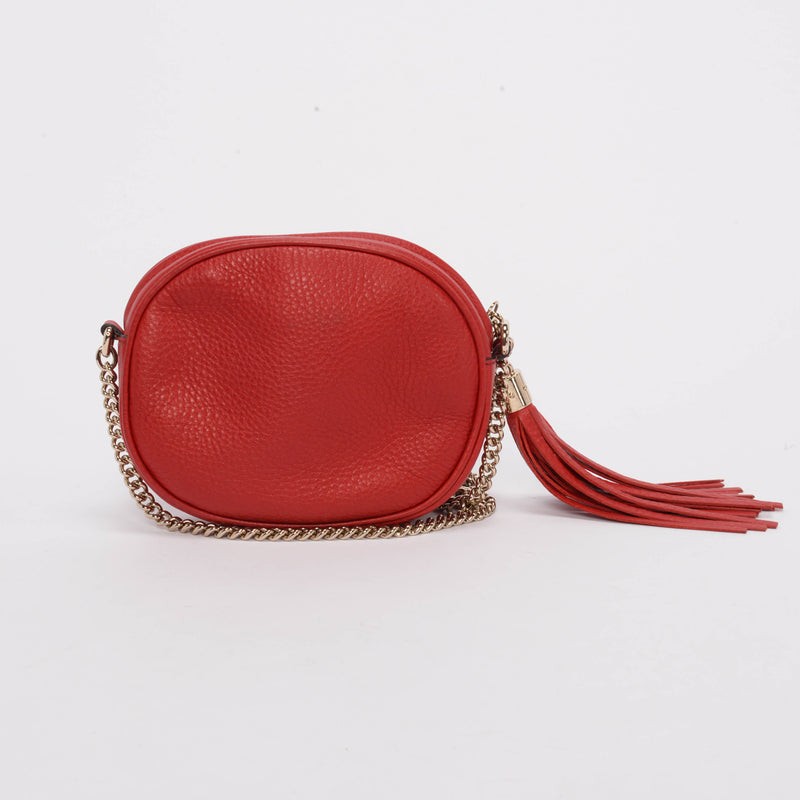 Gucci Red Grained Leather Soho Chain Cross Body Bag - Blue Spinach