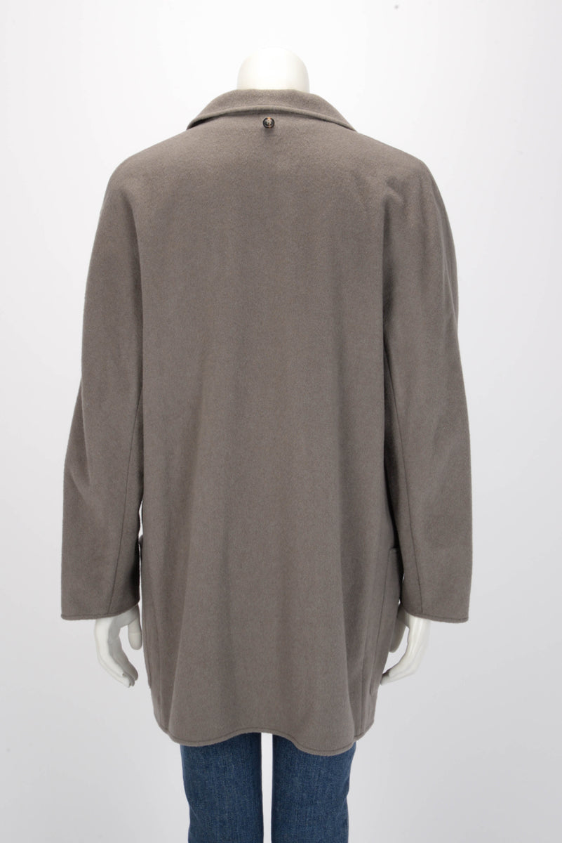 Hermes Grey Cashmere Double Layer Open Coat FR 40