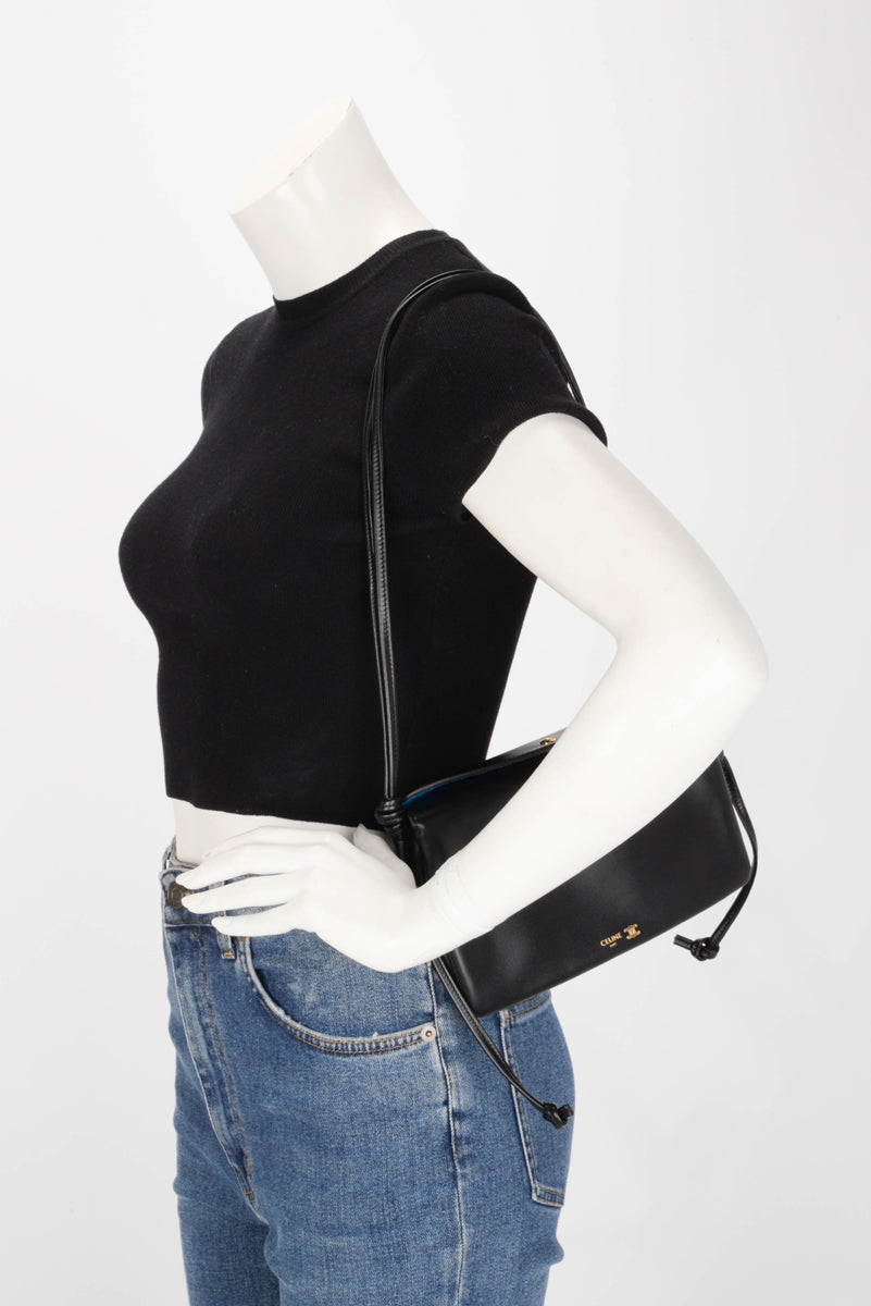 Celine Black Smooth Lambskin Trio Flap Bag