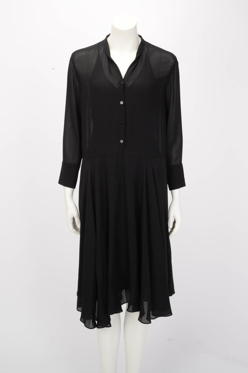Hermes Black Silk Georgette Button Front Dress FR 38