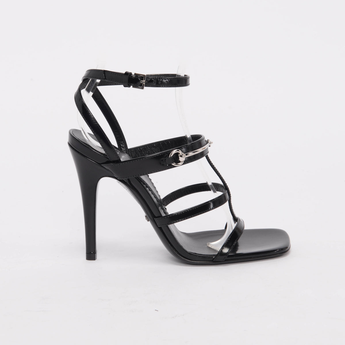 Gucci Black Nappa Horsebit Strappy Regent Sandals 35