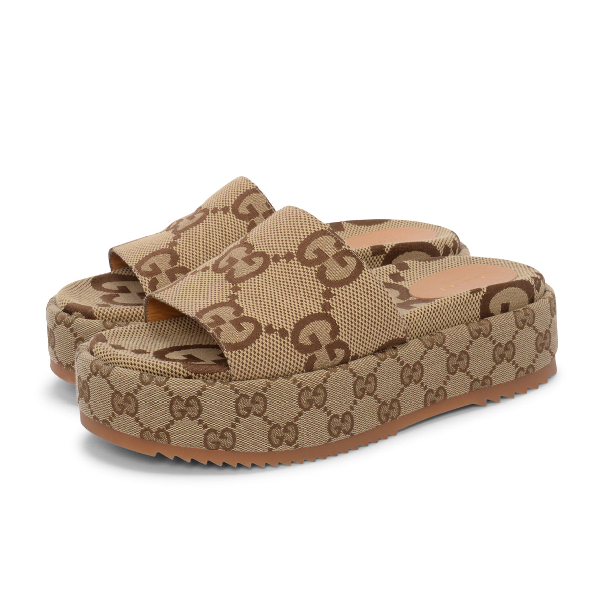 Gucci Beige GG Canvas Platform Slide Sandals 38