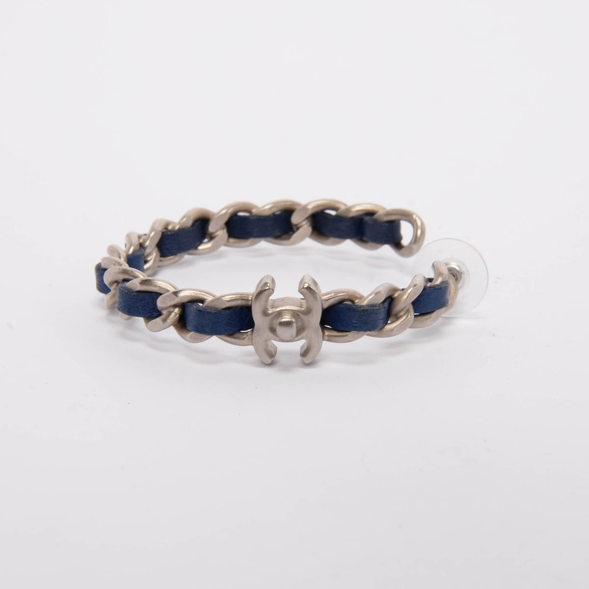 Chanel Blue Leather CC Turnlock Chain Hoop Earrings