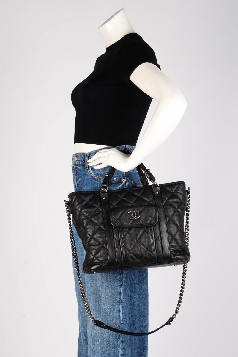 Chanel Black Quilted Calfskin Small Casual Riviera Tote