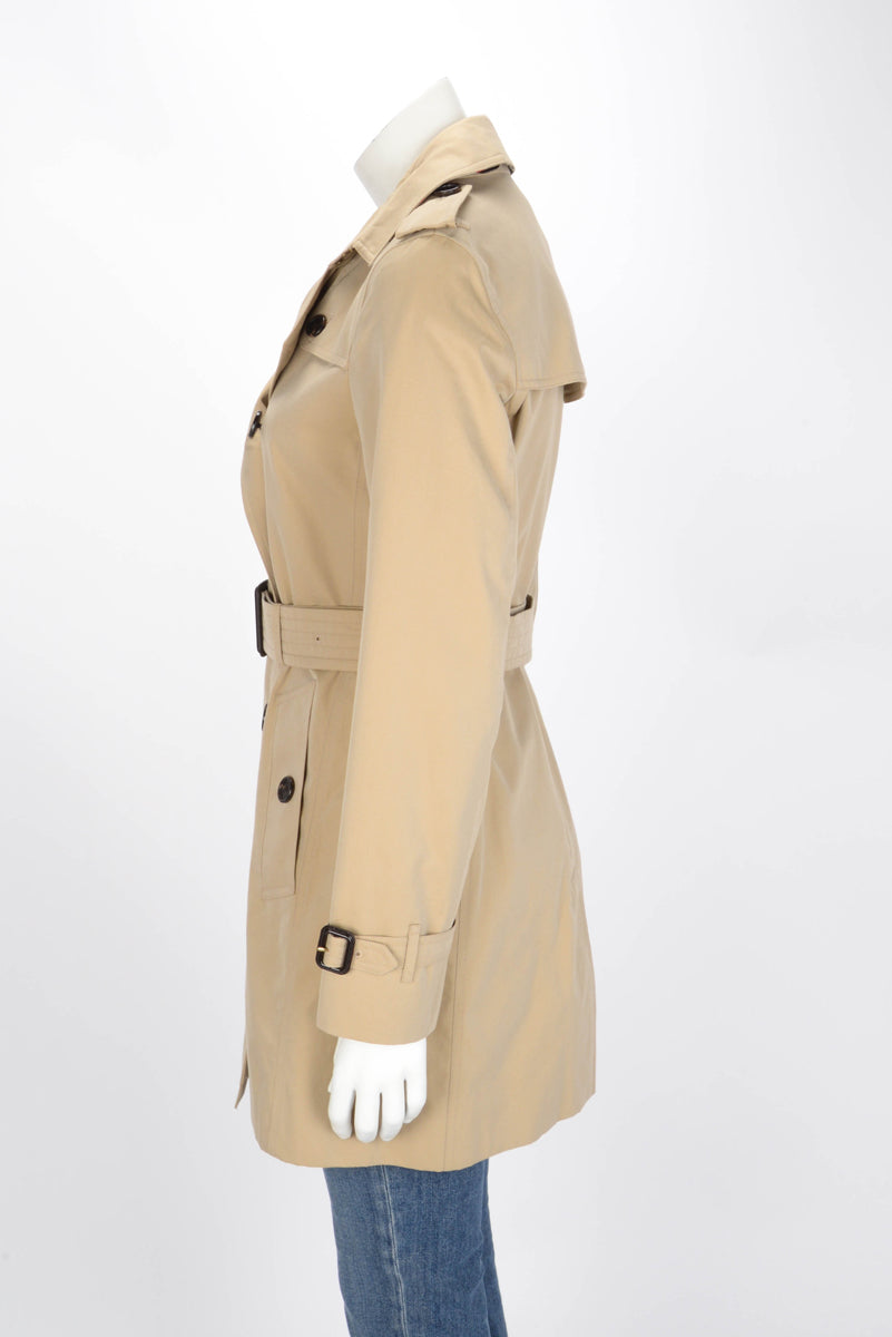 Burberry Honey Beige Cotton Medium Kensington Trench Coat UK 6