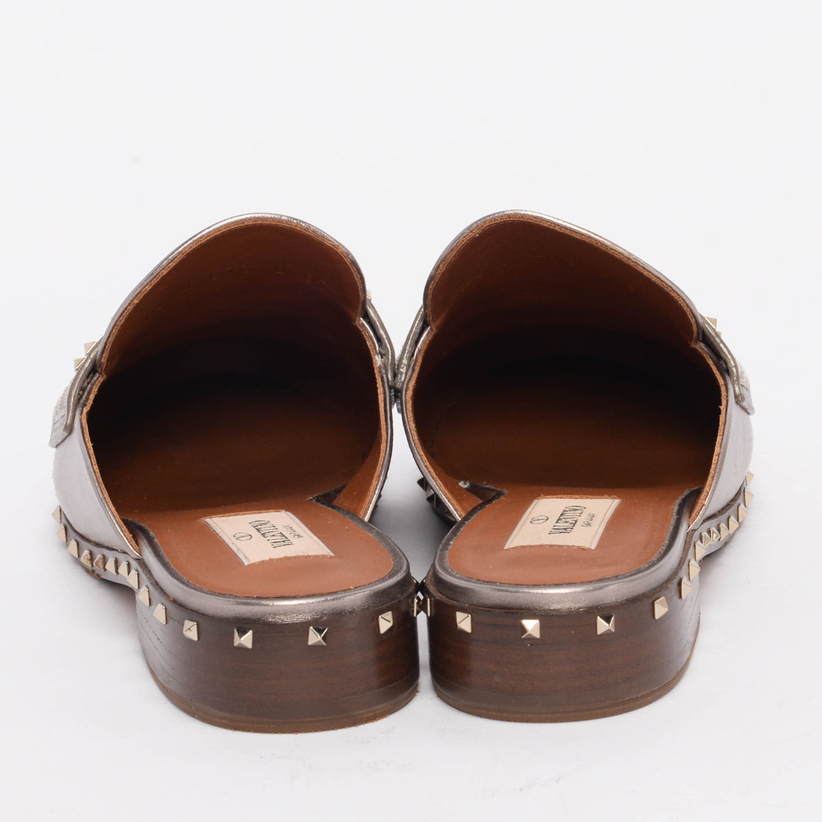 Valentino Bronze Leather Micro Rockstud Mules 37