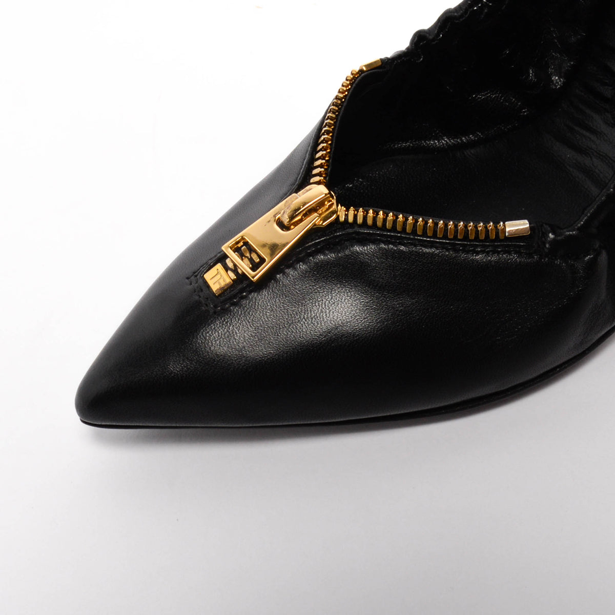 Tom Ford Black Leather Zip-Front Ballerina Flats 37