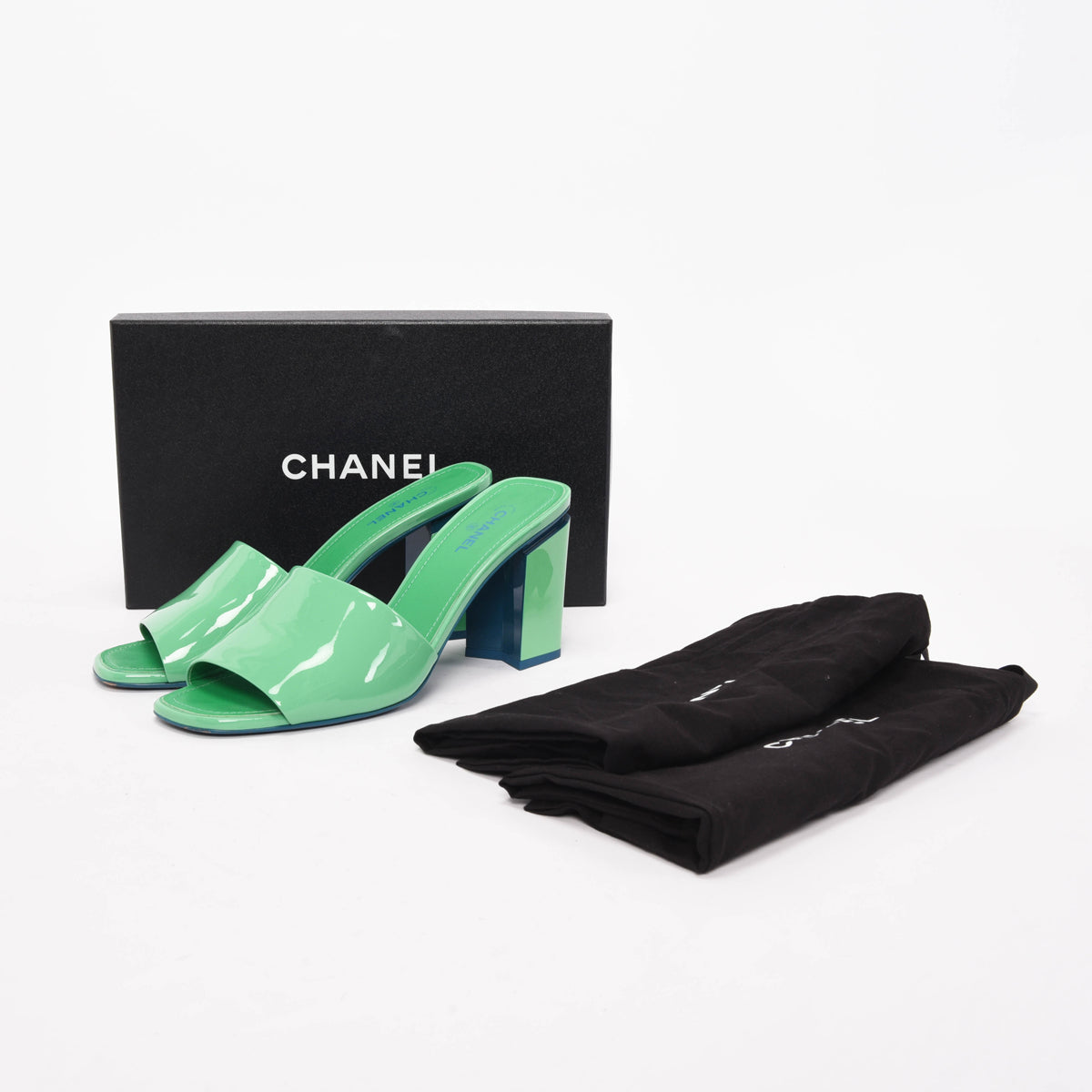 Chanel Green & Turquoise Patent CC Mules 40