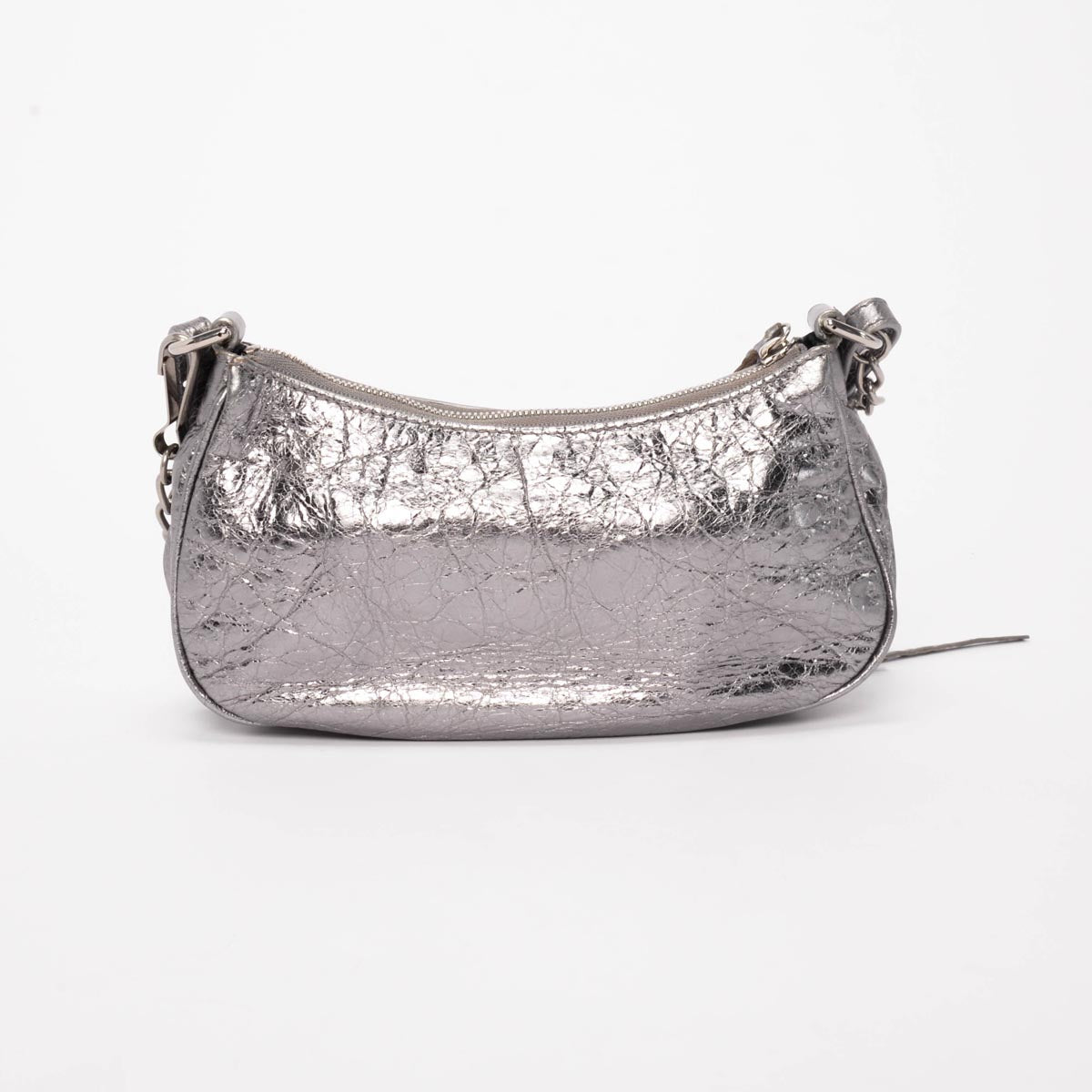 Balenciaga Silver Metallic Lambskin Le Cagole Mini Bag with Chain