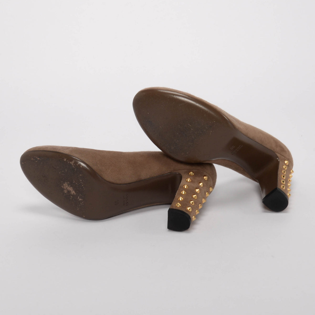 Gucci Dark Beige Suede Studded Heel Pumps 38