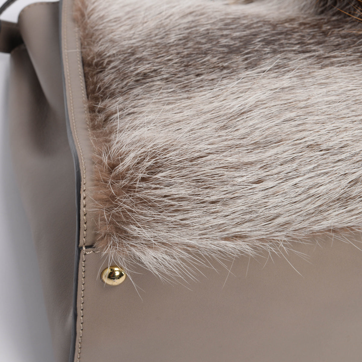 Fendi Taupe Leather & Fox Fur Large Peekaboo Tote
