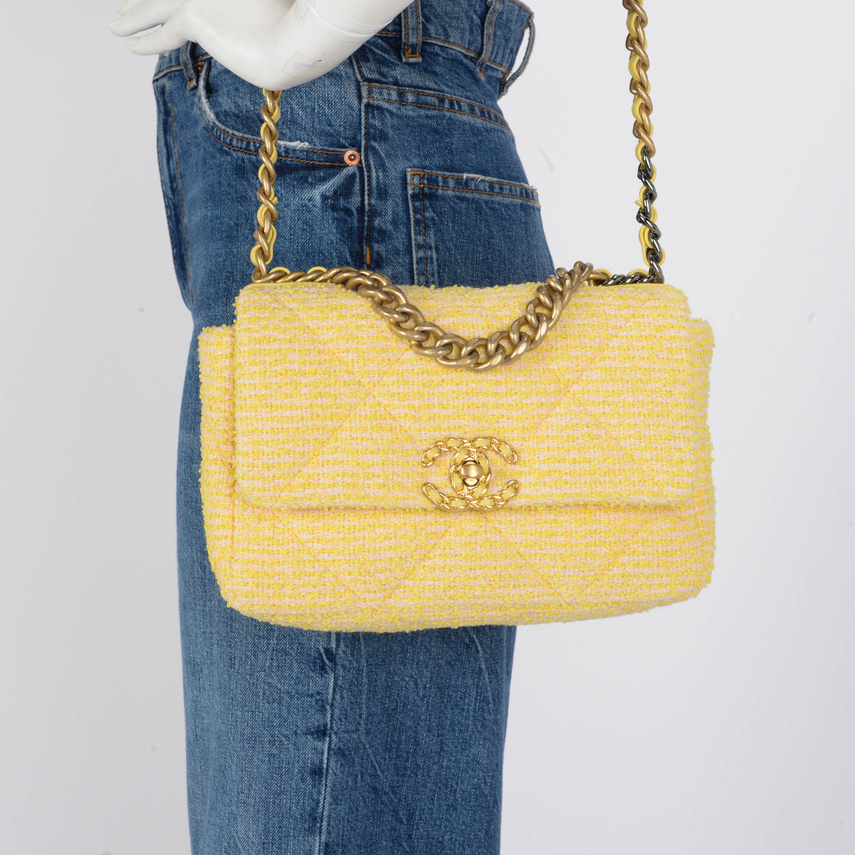 Chanel Yellow Tweed Medium Chanel 19 Shoulder Bag