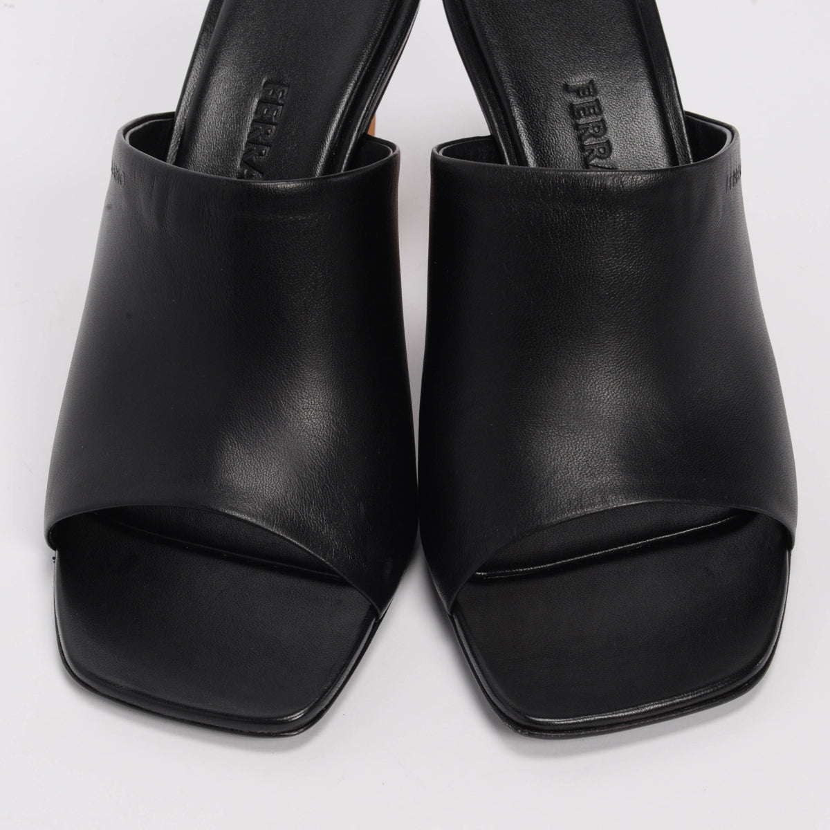 Ferragamo Black Lambskin Astro Mules 7.5