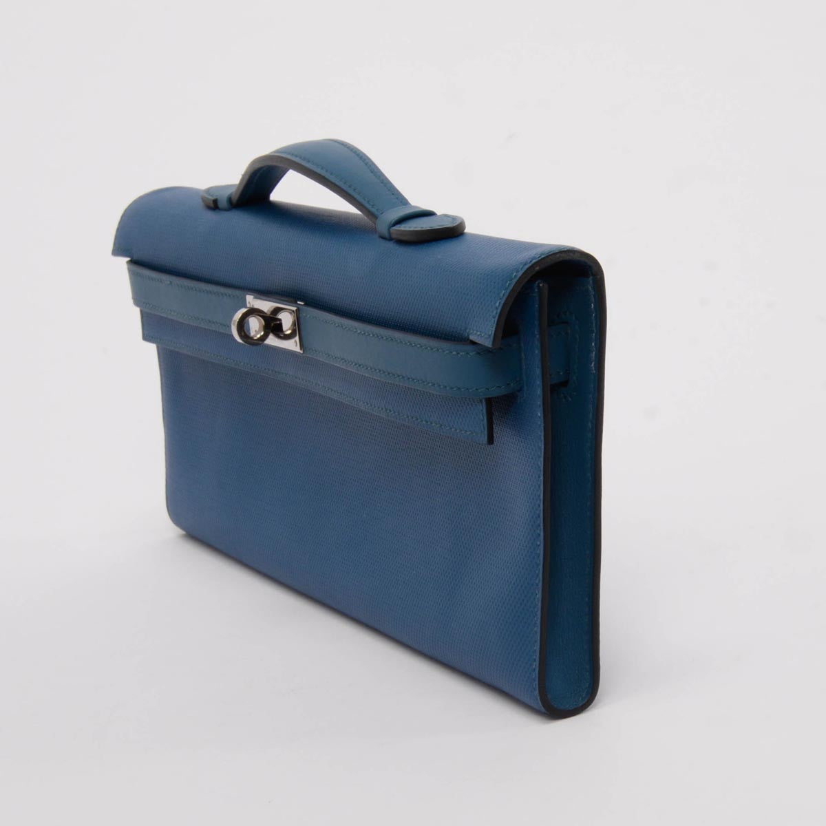 Hermes Bleu de Galice Grain d'H Calfskin Kelly Cut Clutch