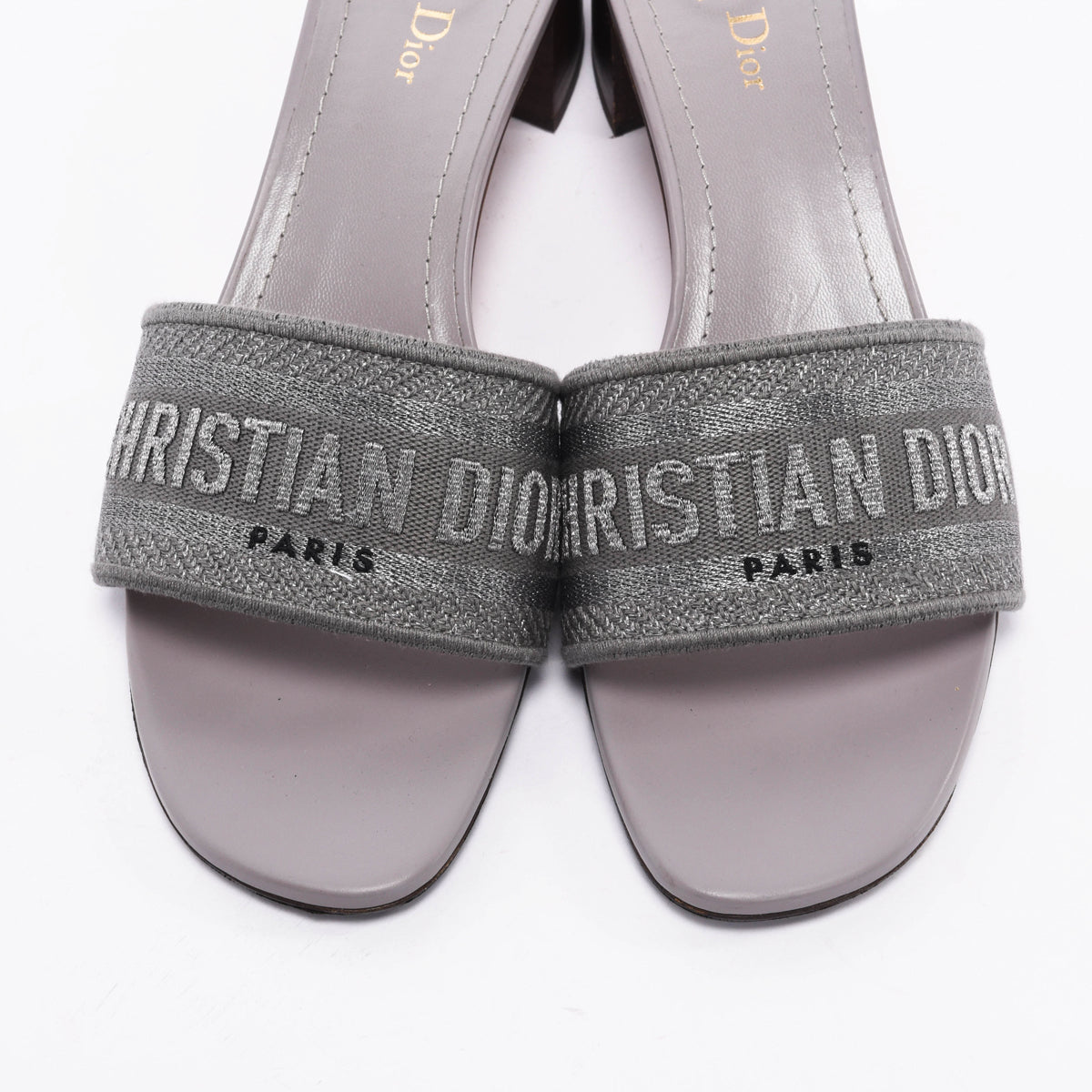 Dior Charcoal Canvas Lame Embroidered DWay Heeled Slides 41