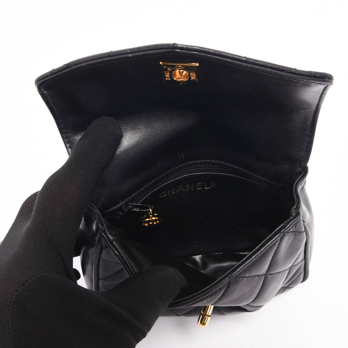 Chanel Vintage Black Quilted Lambskin Mini Belt Bag