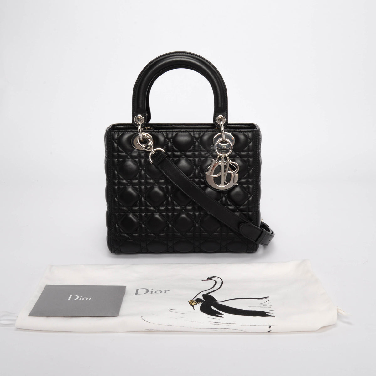 Dior Black Lambskin Cannage Medium Lady Dior Bag