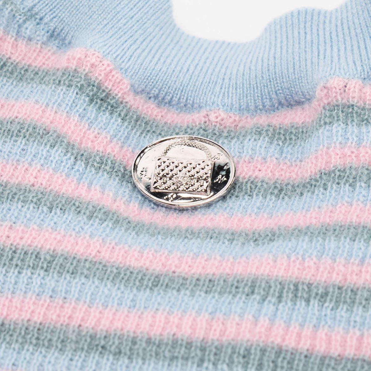Chanel Blue Cashmere & Mohair Striped Short-Sleeved Top FR 38