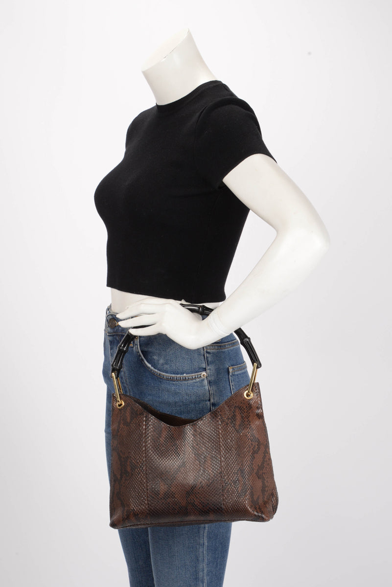 Gucci Brown Python Bamboo Shoulder Bag