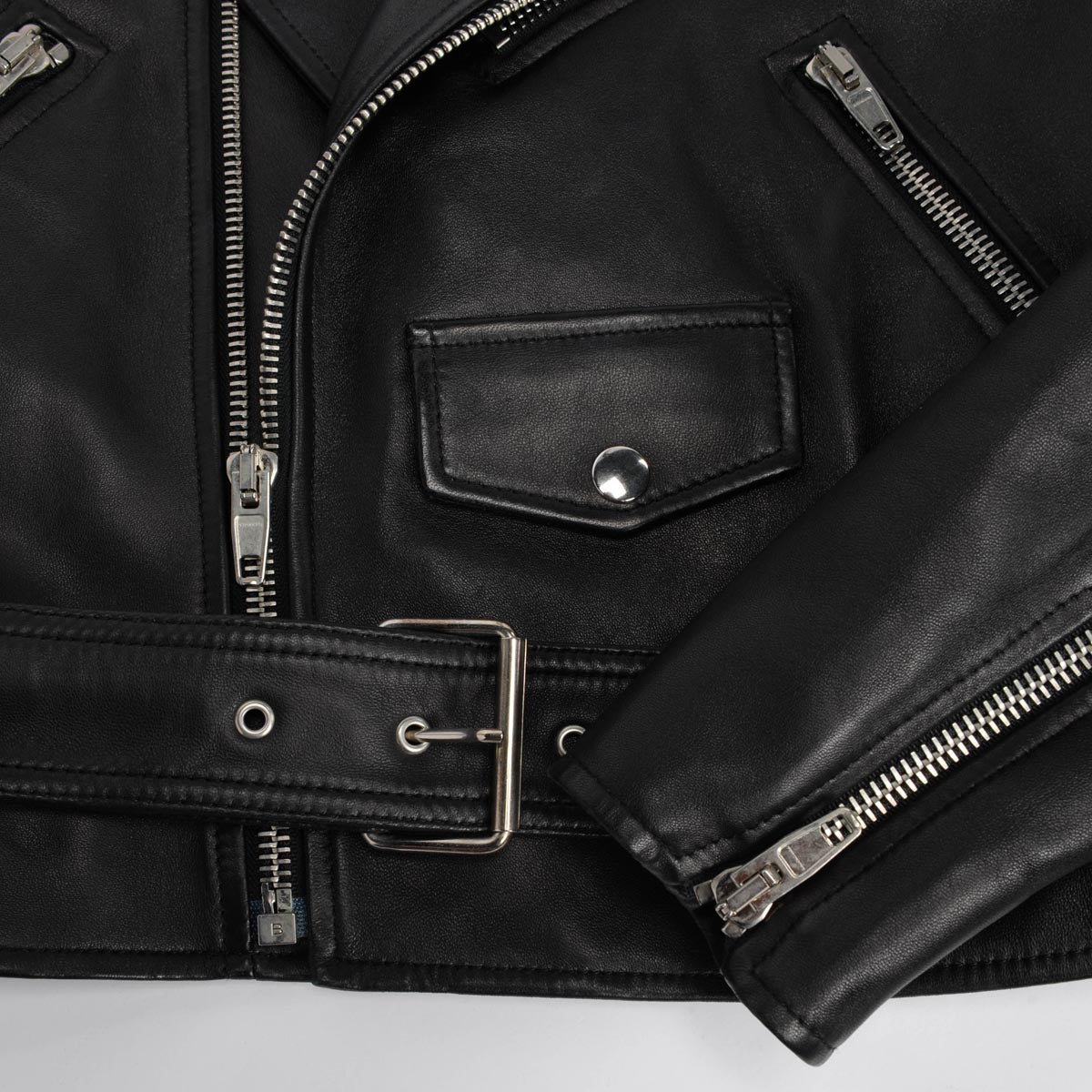 Balenciaga Black Lambskin Detachable Scarf Biker Jacket FR 40
