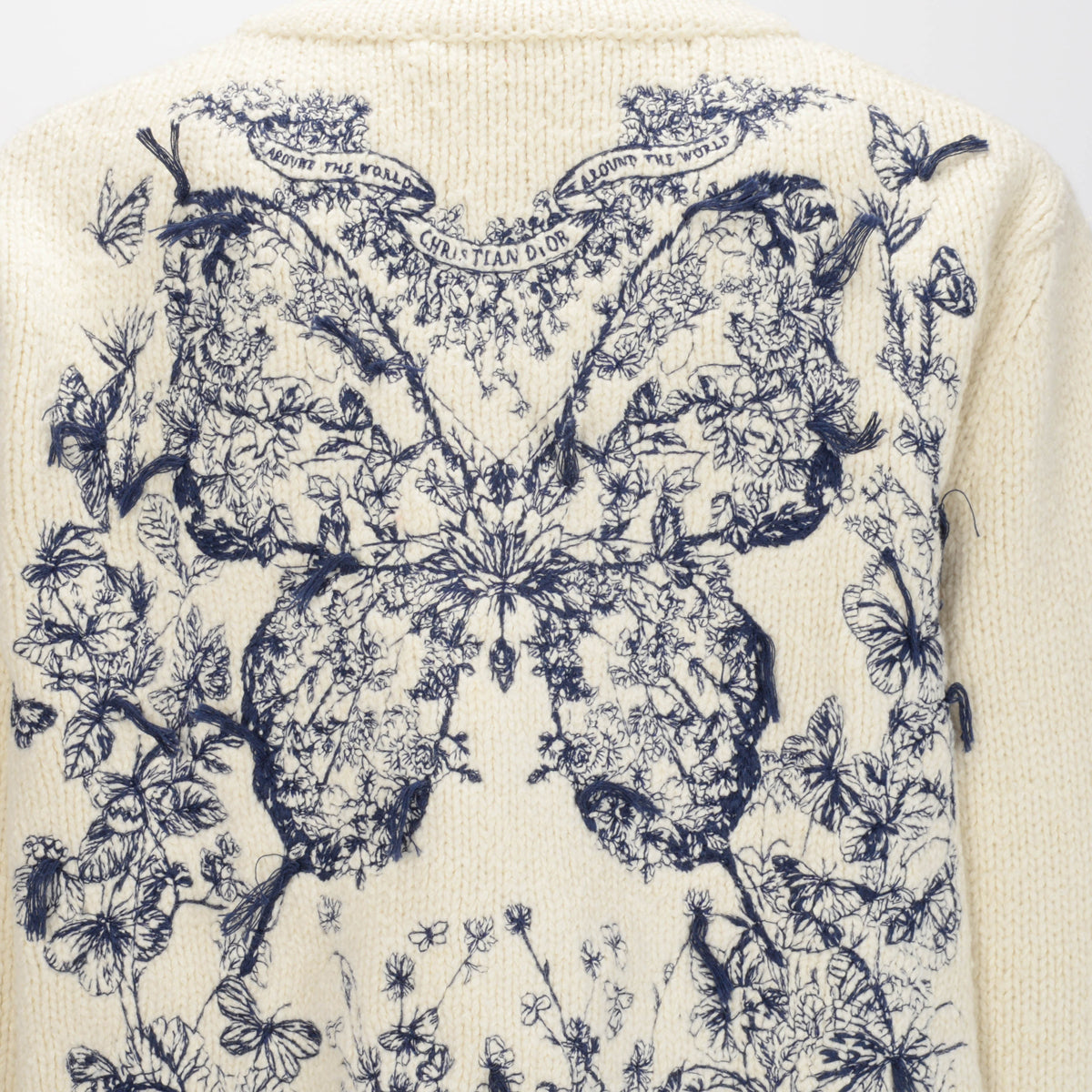 Dior Ecru Wool Dioresque Butterfly Frayed Edge Cardigan FR 40