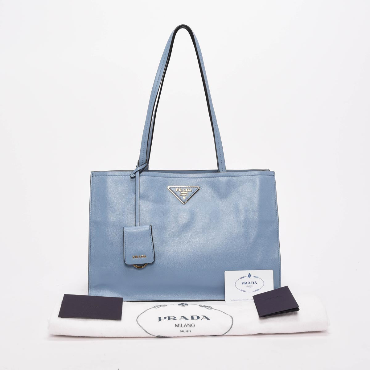 Prada Astrale Blue Glace Calf Shopping Tote