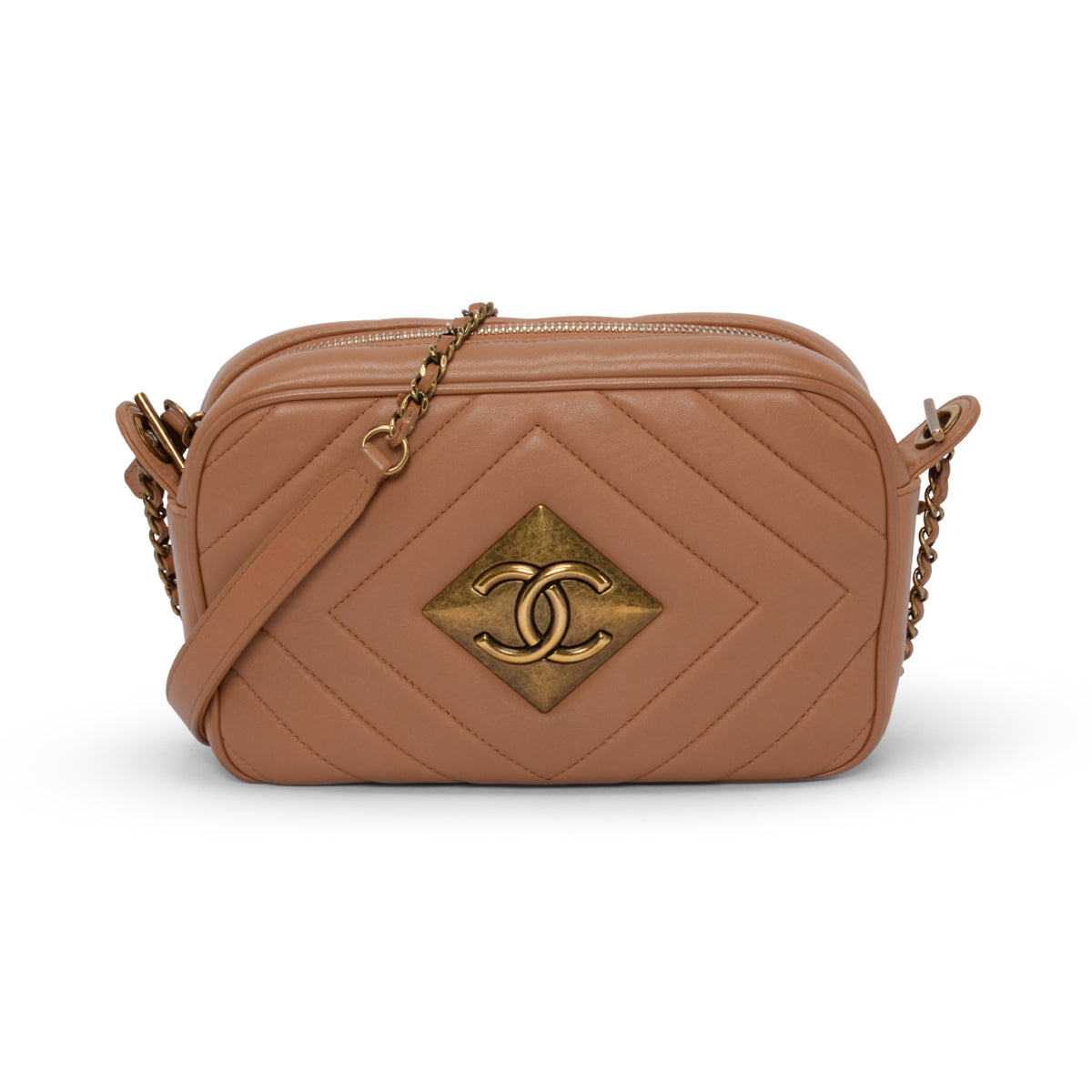 Chanel Camel Lambskin Pyramid CC Camera Bag