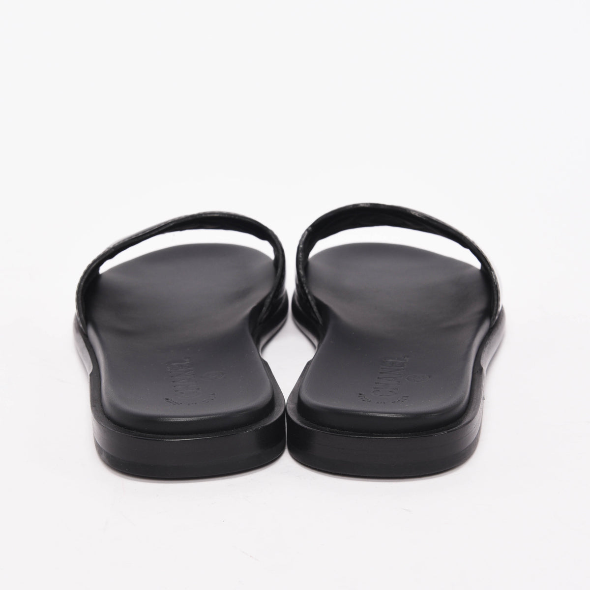 Chanel Black Patent Leather CC Slides 40