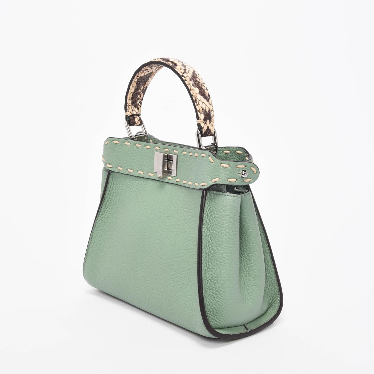 Fendi Mint Selleria Calfskin & Snakeskin Peekaboo Mini Bag