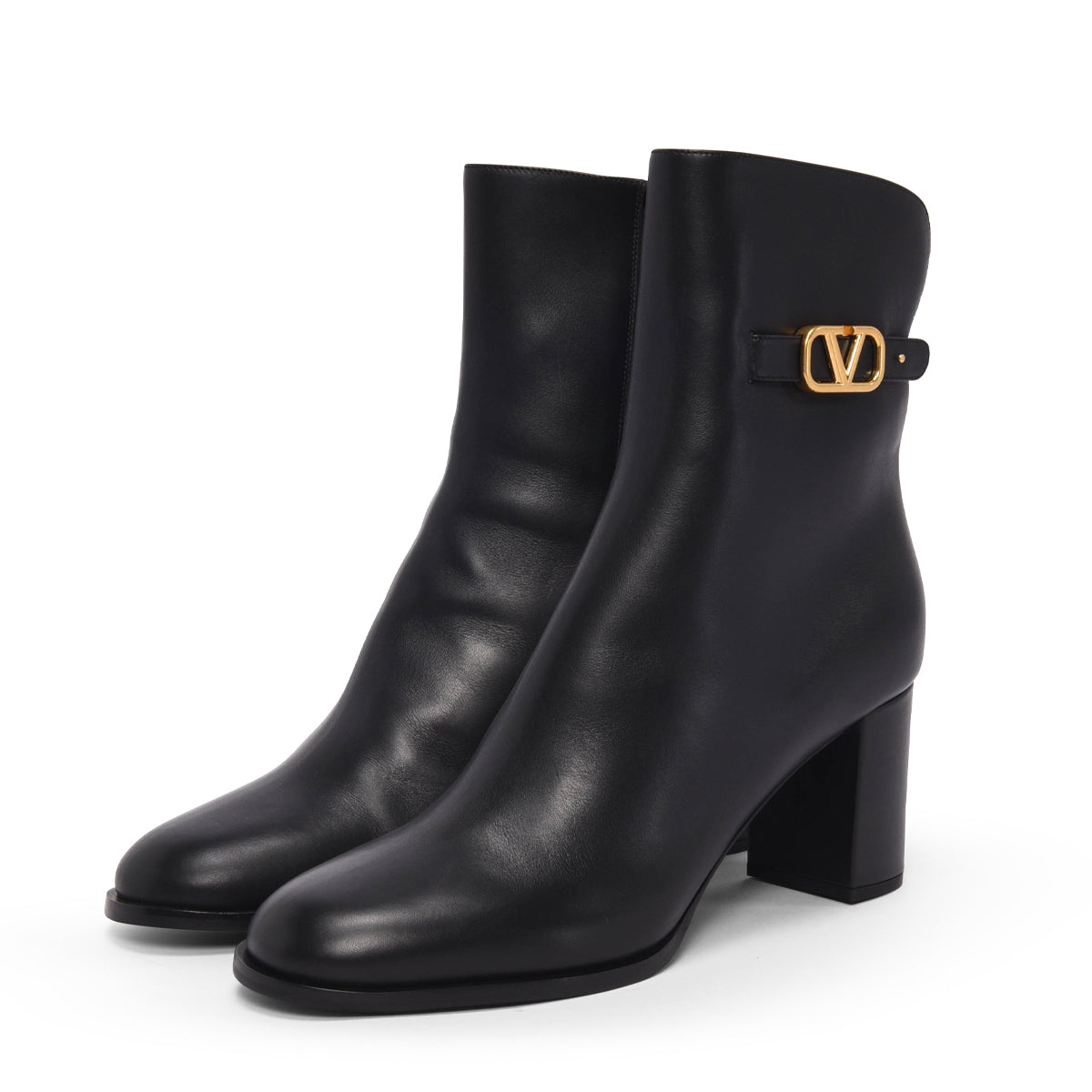 Valentino Black Calfskin V-Logo Ankle Boots 41