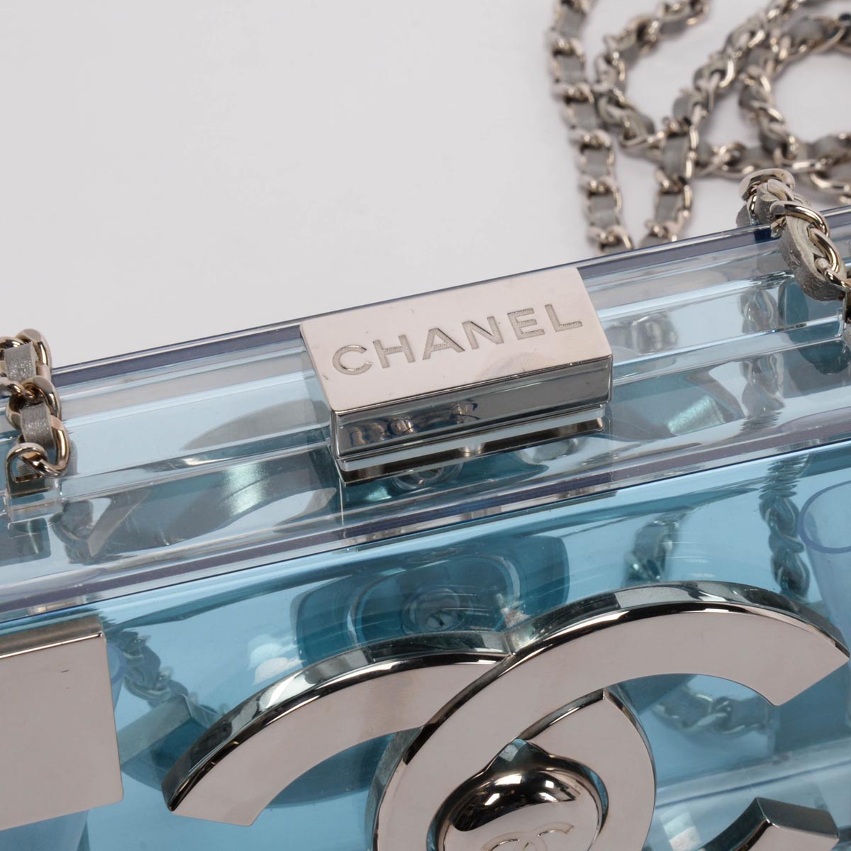 Chanel Blue Clear Plexiglass Boy Brick Lego Clutch