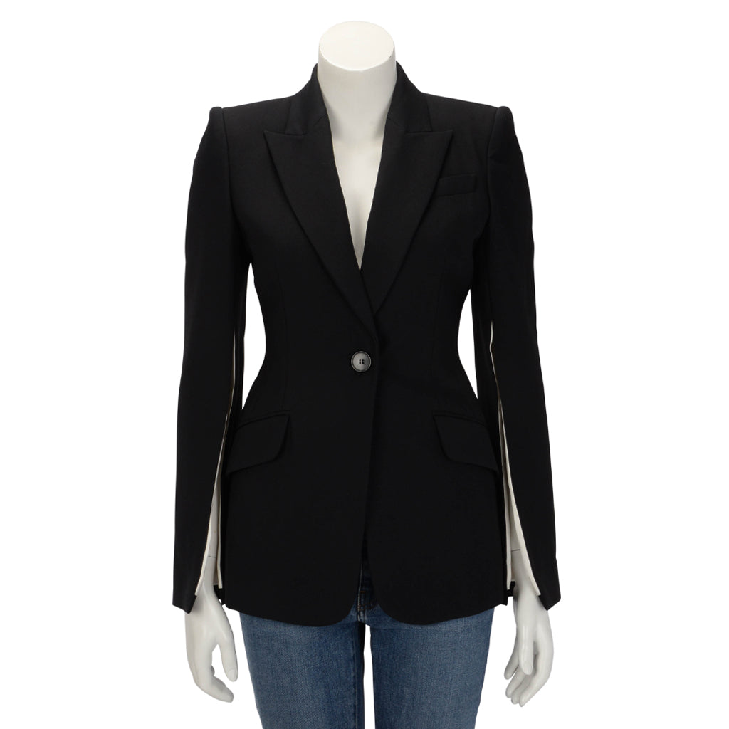 Alexander McQueen Black Wool Blend Split Sleeve Jacket IT 38