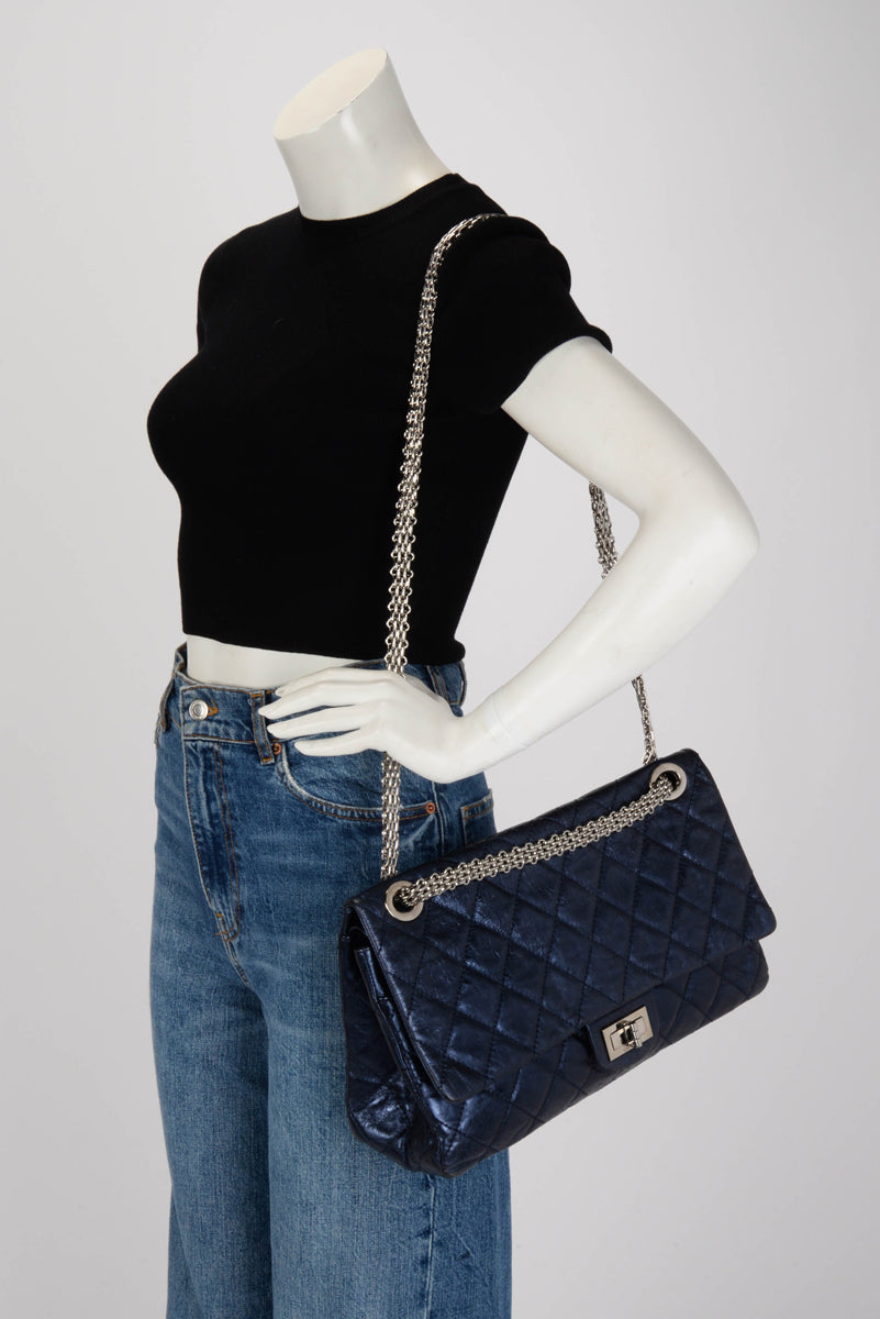 Chanel Blue Metallic Aged Calfskin 2.55 Reissue 227 Flap Bag
