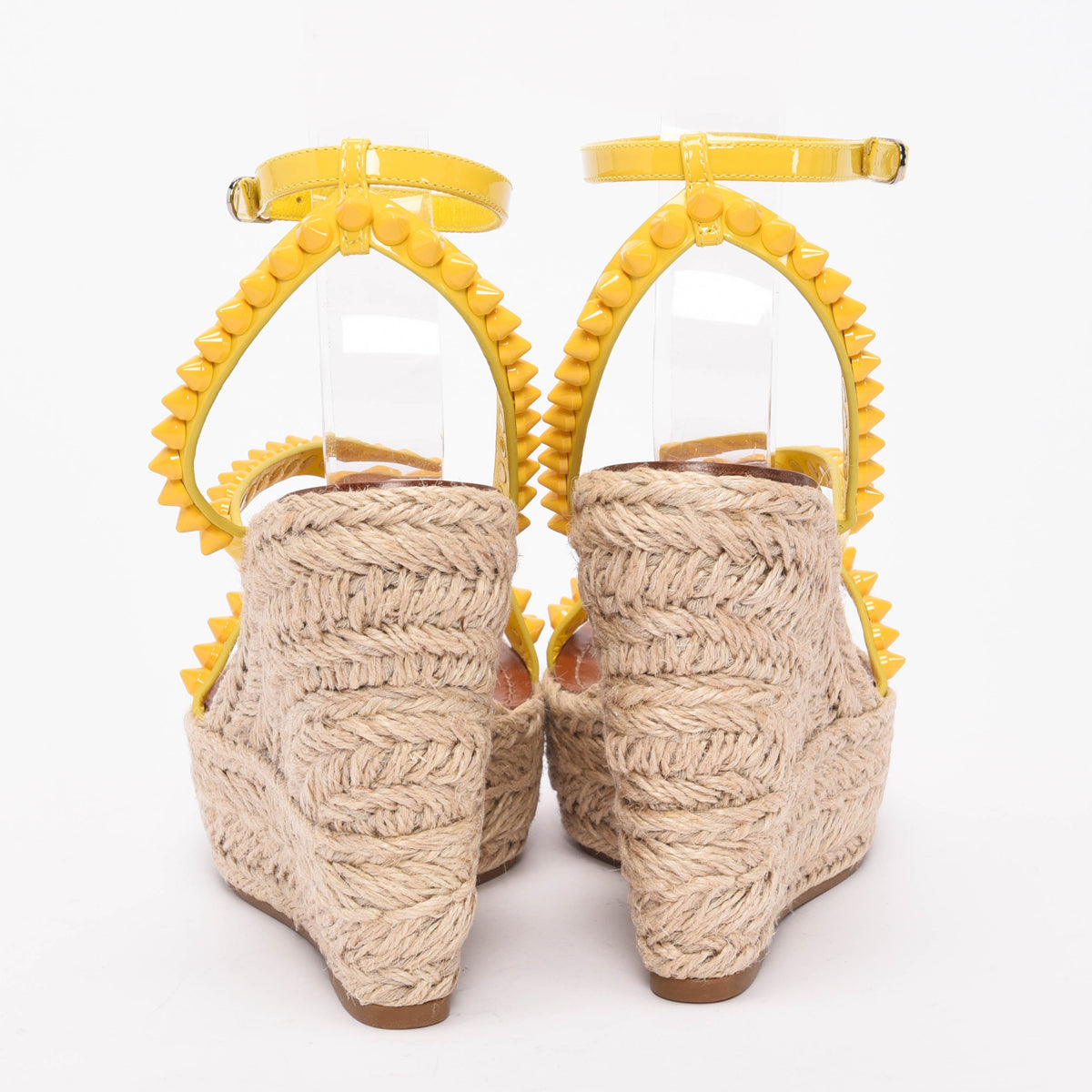 Christian Louboutin Yellow Raffia Mafaldina Zeppa Studded Wedges