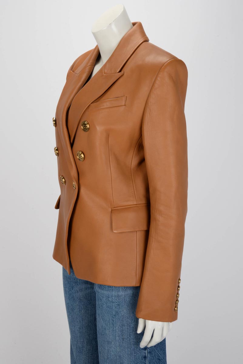 Balmain Tan Lambskin Classic Blazer FR 46