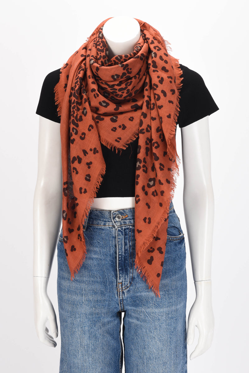 Cartier Burnt Orange Cashmere & Silk Panther Print Shawl